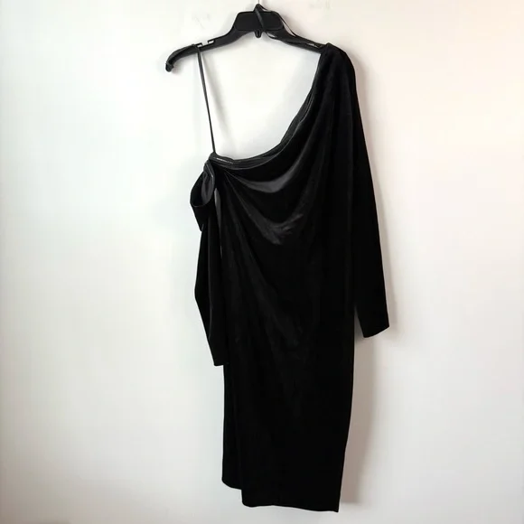 Donna Karan Asymmetrical One Shoulder Velvet Midi Dress Black 14 -  coffeafoods.com